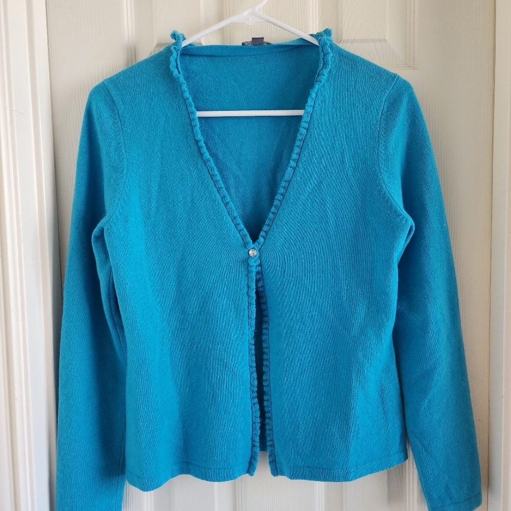 Ann Taylor 100% Cashmere Turquoise One Button Cardigan Size Small